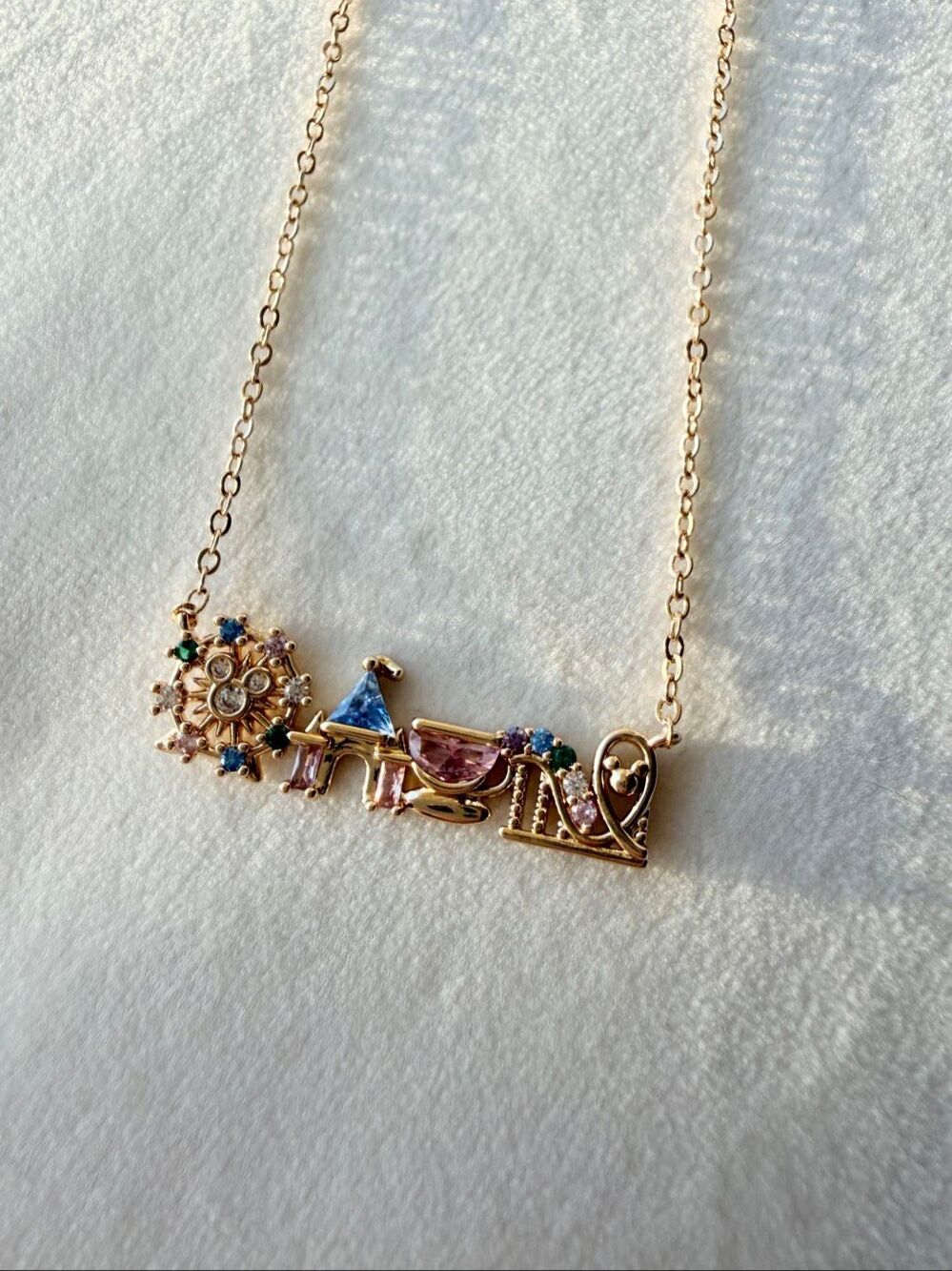 Disneyland California Adventure Parks Gold Crystal Necklace